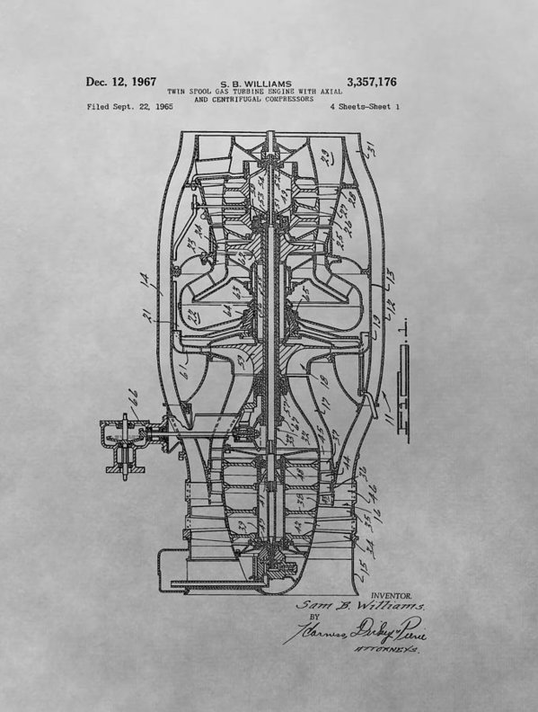 599x792 Jet Engine Patent Drawing Art Print By Dan Sproul - Jet Engine Sketch
