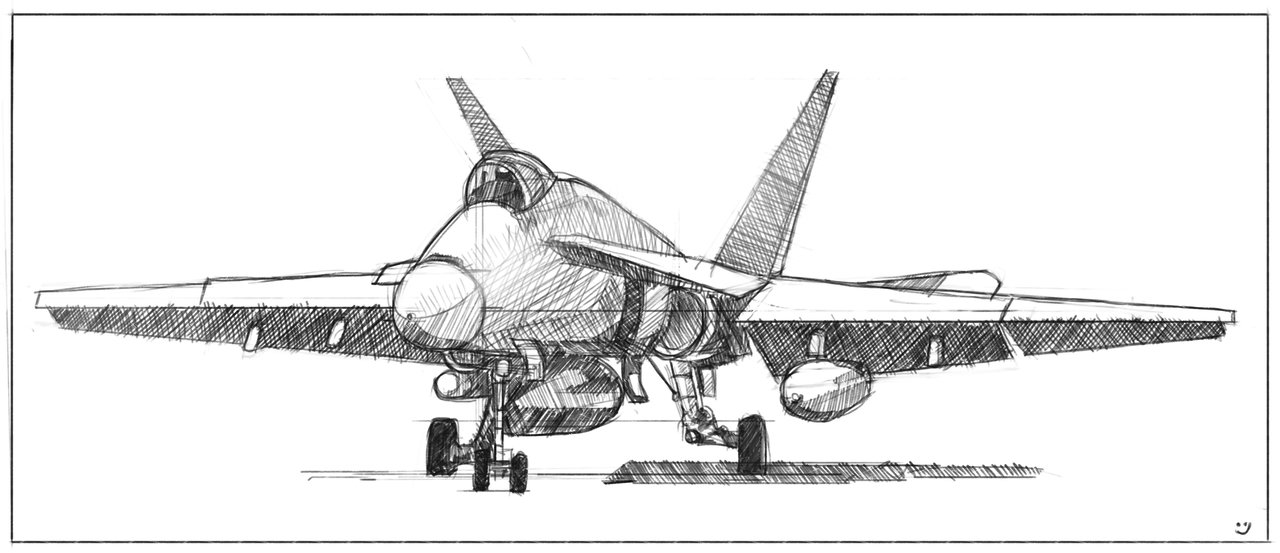 1280x553 Fighter Jet Sketch By Patrykrozwora - Jet Sketch