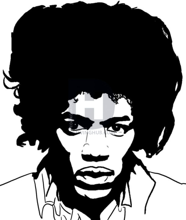 610x720 How To Draw Jimi Hendrix, Step By Step, Drawing Guide, By - Jimi Hendrix Sketch