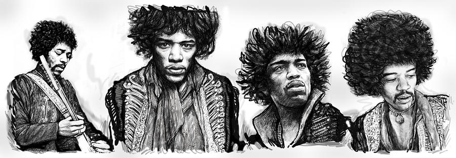900x313 Jimi Hendrix Art Drawing Sketch Poster Painting By Kim Wang - Jimi Hendrix Sketch