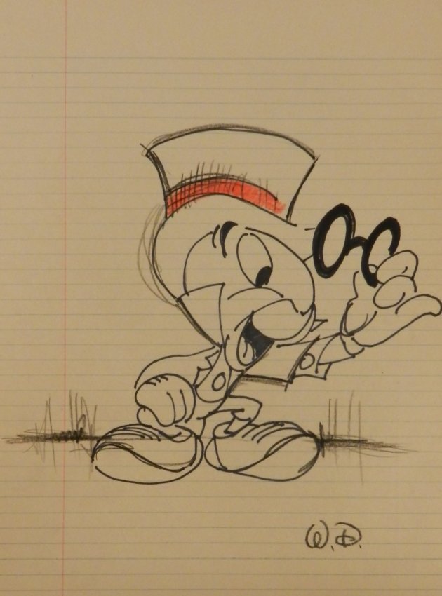 630x850 Vintage Jiminy Cricket Sketch Signed Walt Disney - Jiminy Cricket Sketch