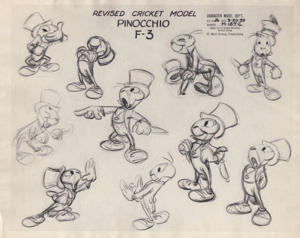 1200x954 Vintage Joe Grant Model Sheet Of Jiminy Cricket From Pinocchio - Jiminy Cricket Sketch