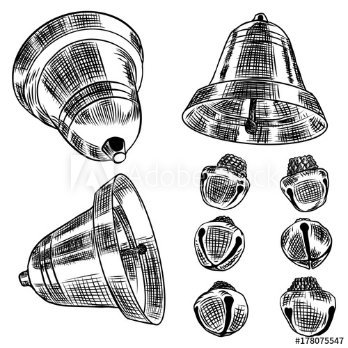 500x500 Set Of Jingle Bells Hand Drawn Christmas And New Year Design - Jingle Bells Sketch