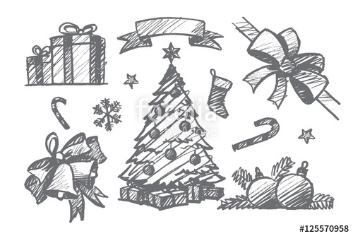 500x334 Vector Hand Drawn Christmas Concept Sketch. Holiday Present Boxes - Jingle Bells Sketch
