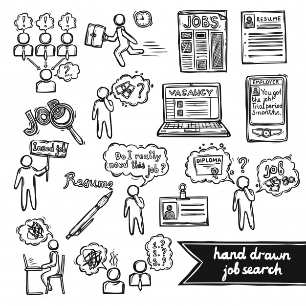 626x626 Job Interview Sketch Decorative Icons Set With Job Search - Job Sketch