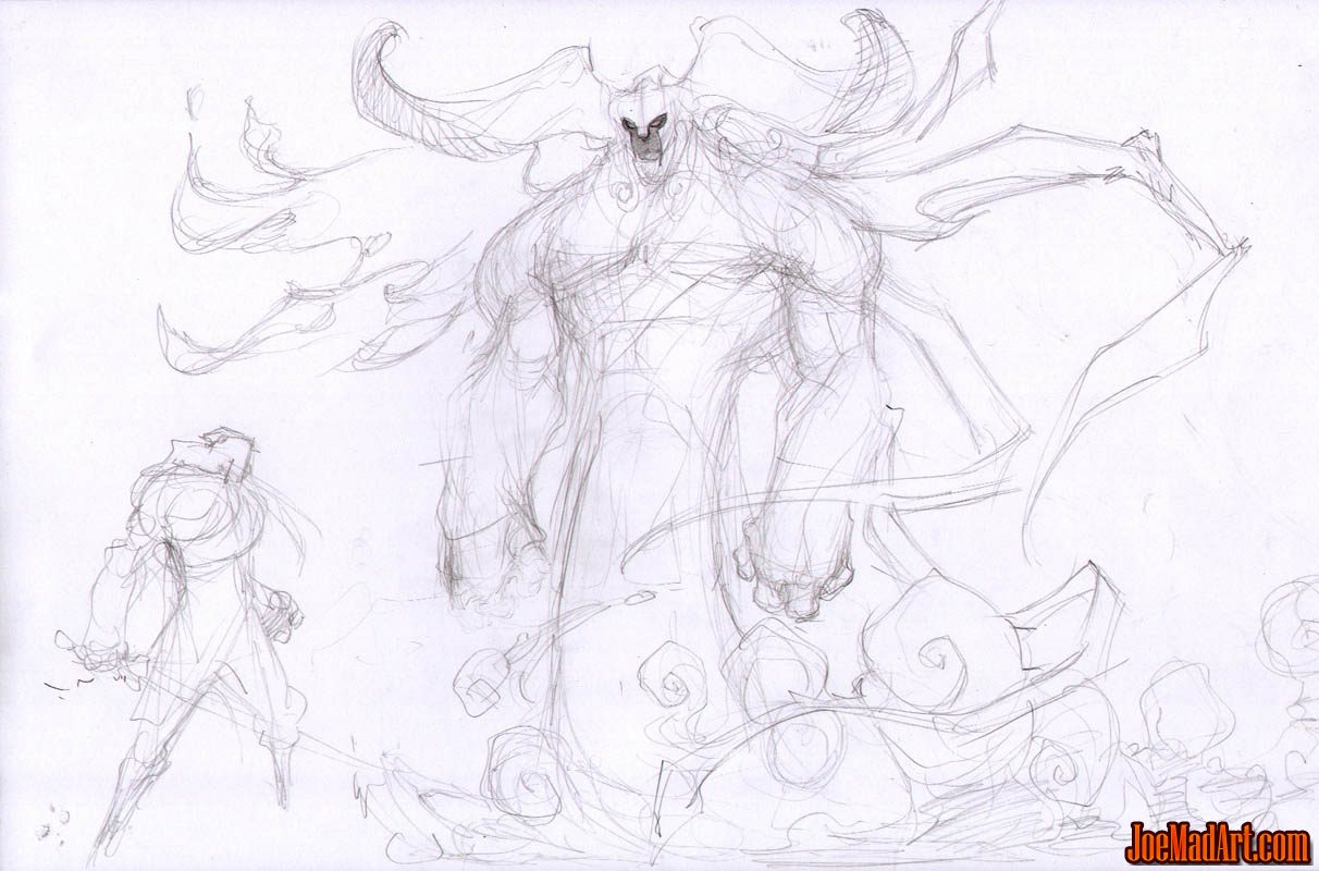 1212x800 Darksiders Angel Horn Guy Concept Art Sketch - Joe Madureira Sketch