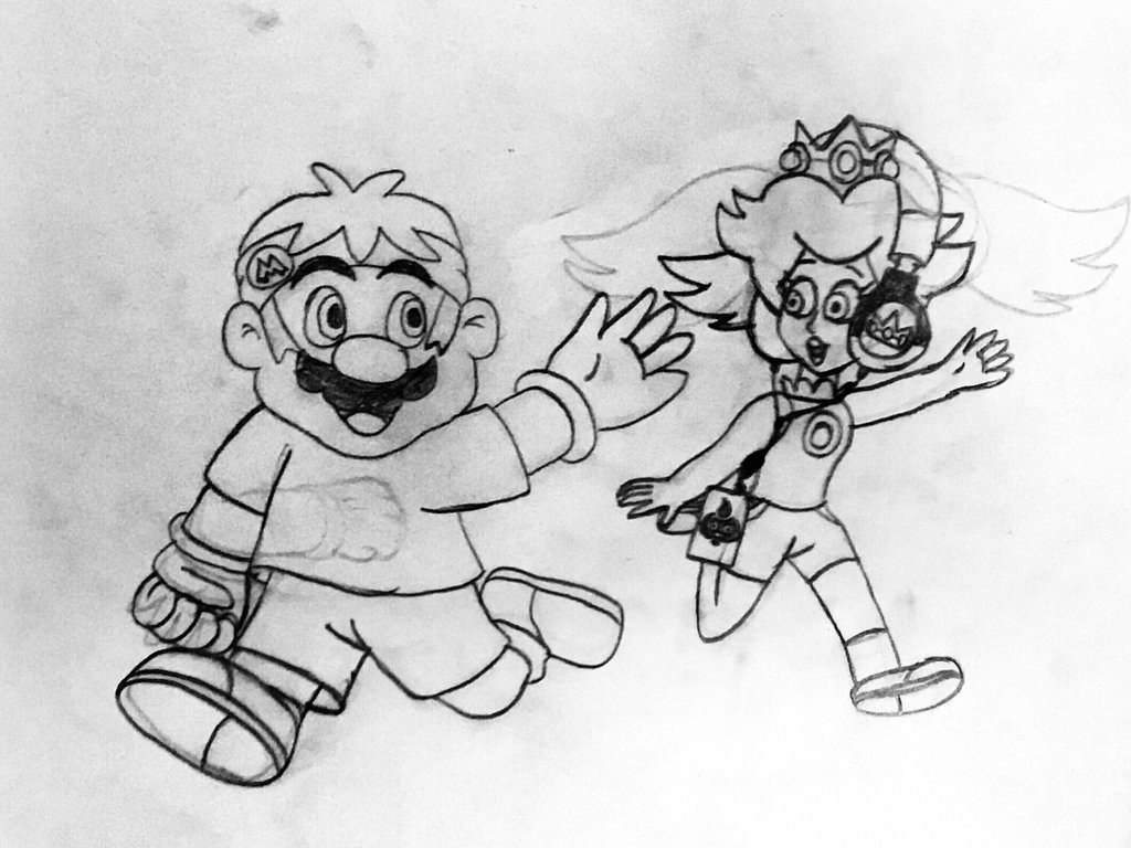 1024x768 Mario And Peach Jogging (Wip) By Zacharynoah92 - Jogging Sketch