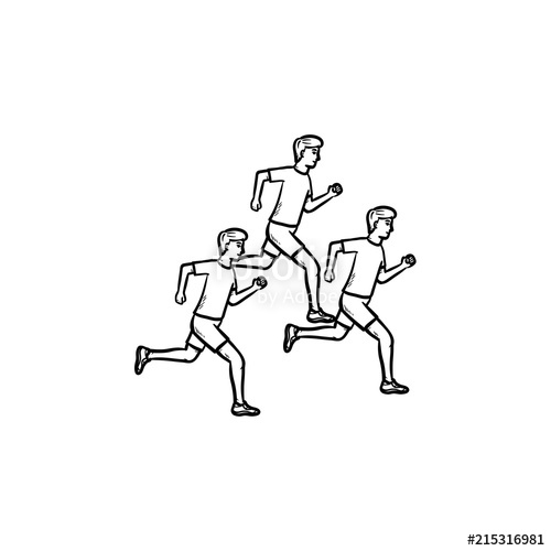 500x500 Tree Men Running Marathon Hand Drawn Outline Doodle Icon. Run - Jogging Sketch