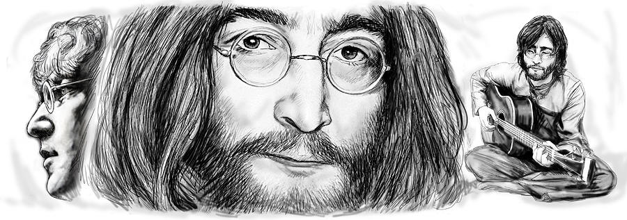 900x317 John Lennon Art Drawing Sketch Poster Painting By Kim Wang - John Lennon Sketch