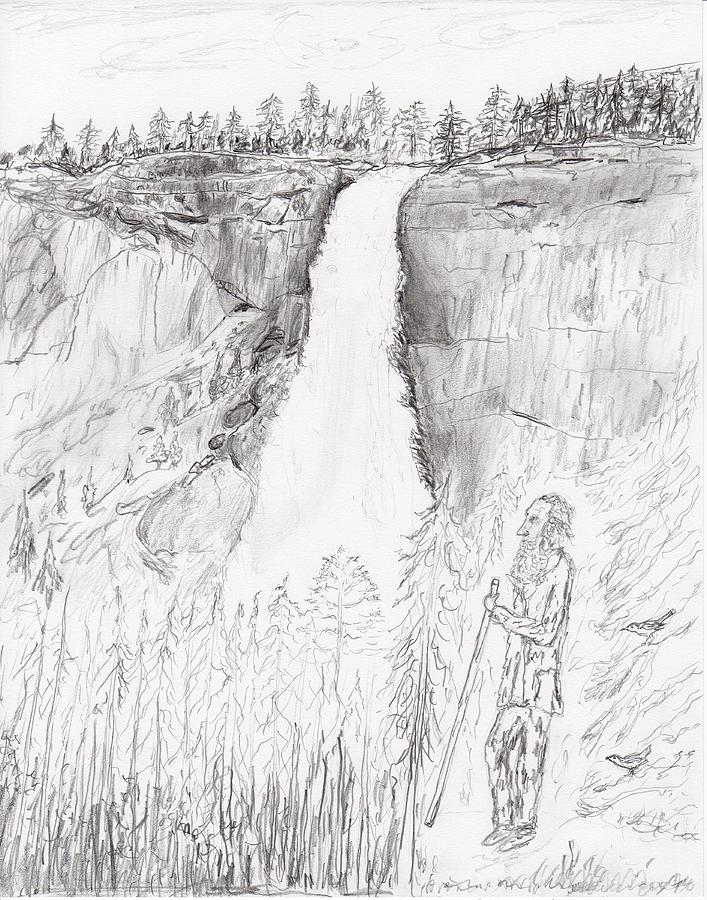 707x900 John Muir At Nevada Falls Drawing By Jim Taylor - John Muir Sketches