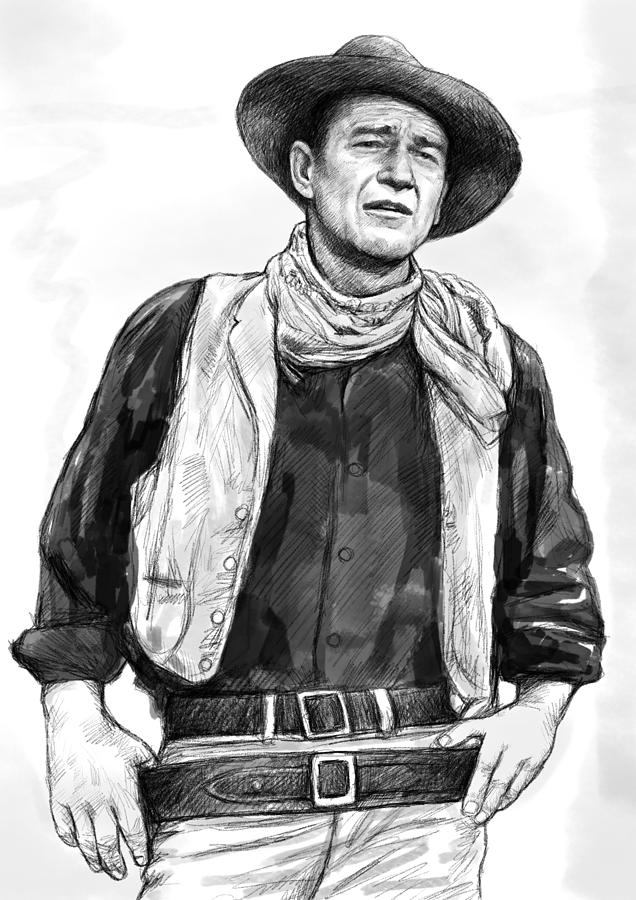 636x900 John Wayne Art Drawing Sketch Portrait Painting By Kim Wang - John Sketch