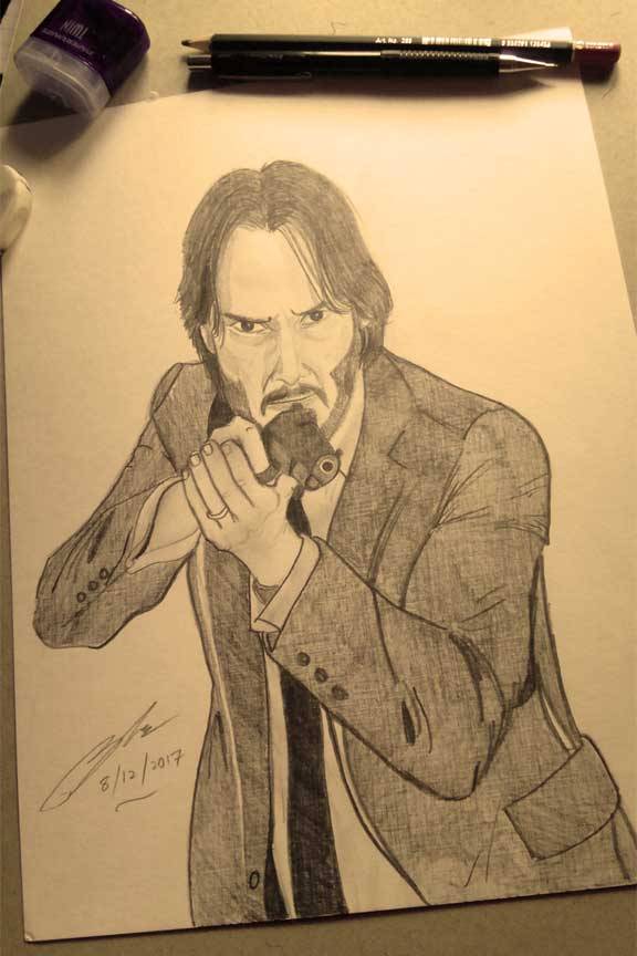 576x864 Pencil Sketch Of Keanu Reeves As John Wick - John Sketch