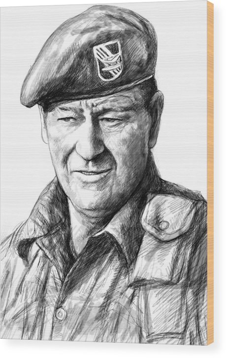 459x726 John Wayne Art Drawing Sketch Portrait Wood Print By Kim Wang - John Wayne Sketch