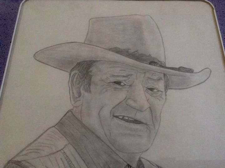 720x538 John Wayne Pencil Sketch Drawing Works On Paper Signed By Artist - John Wayne Sketch