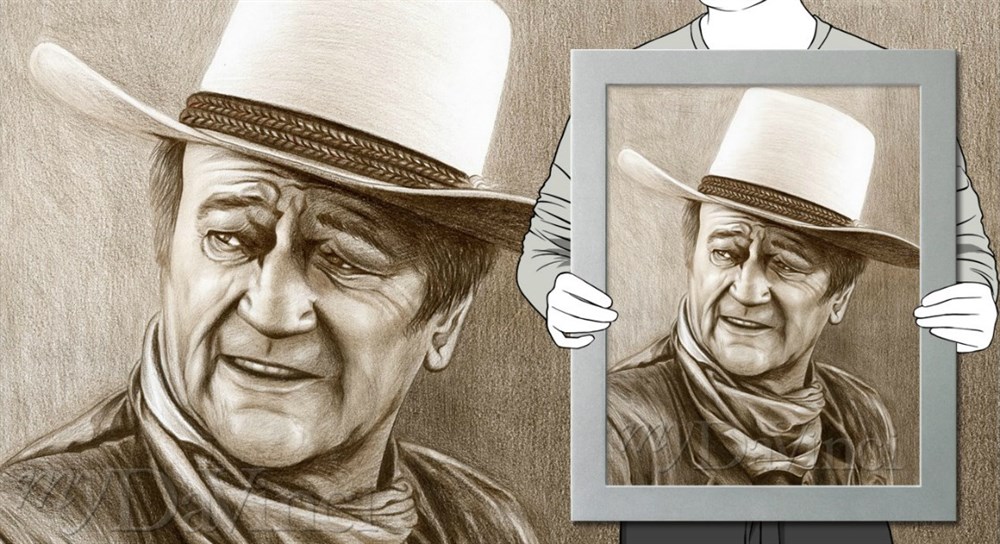 1000x544 John Wayne Pencil Sketch Print - John Wayne Sketch