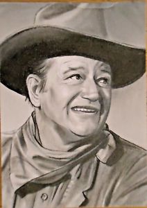212x300 Original John Wayne Aceo Sketch Card Graphite Drawing Ebay - John Wayne Sketch
