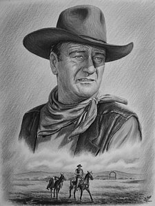 225x300 Captured Bw Version Drawing By Andrew Read - John Wayne Sketch