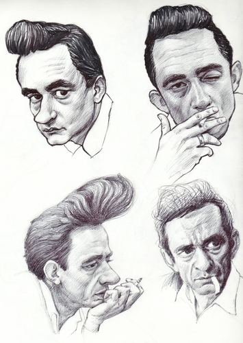 355x500 Johnny Cash By Wwoeart Famous People Cartoon Toonpool - Johnny Cash Sketch