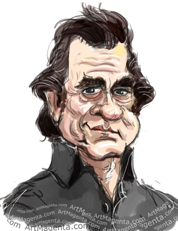 590x764 Johnny Cash Caricature Cartoon. Portrait Drawing By Caricaturist - Johnny Cash Sketch