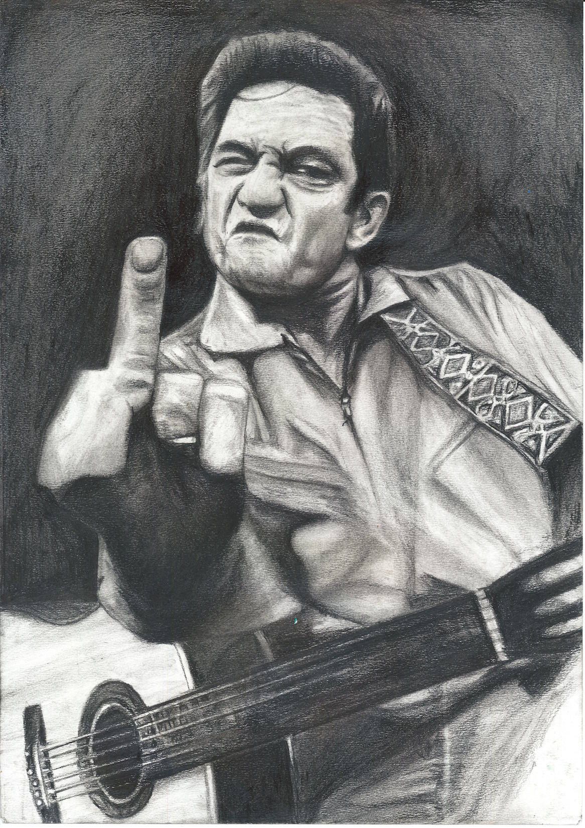 1166x1650 Johnny Cash Man In Black I Draw The Line Middle Finger San - Johnny Cash Sketch