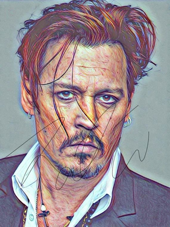 570x760 Johnny Depp Sketch Drawing Print Wall Art Illustration Actor My - Johnny Depp Sketch