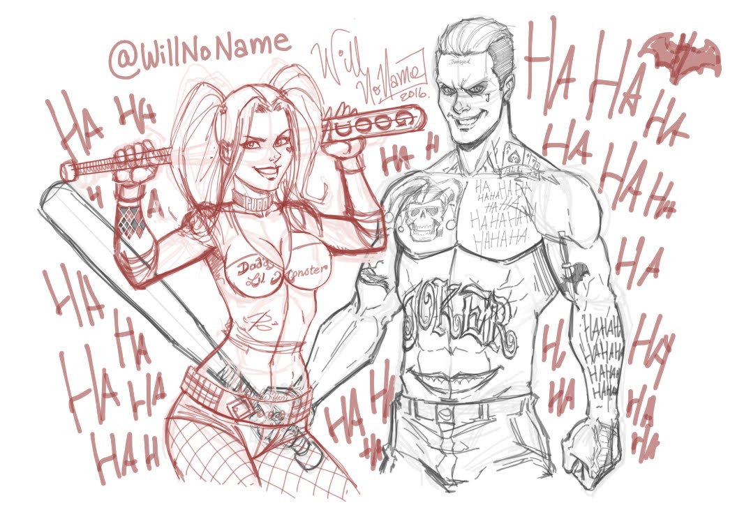 1076x731 Harley Quinn And The Joker Speed Drawing (Sketch) - Joker And Harley Quinn Sketches