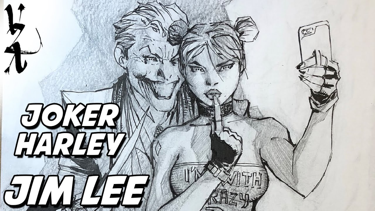 1280x720 Jim Lee Drawing Joker And Harley Quinn - Joker And Harley Quinn Sketches