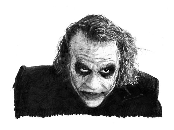 570x427 Joker Pencil Drawing Heath Ledger Poster Etsy - Joker Heath Ledger Sketch