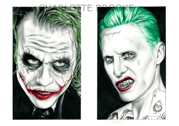 570x403 Jokers Heath Ledger And Jared Leto Pencil Portrait Drawing Etsy - Joker Heath Ledger Sketch