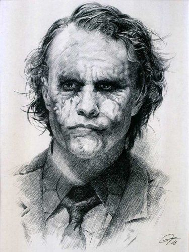 375x500 Heath Ledger As Joker From The Dark Knight (2008) Sketch Portrait - Joker Sketch Poster