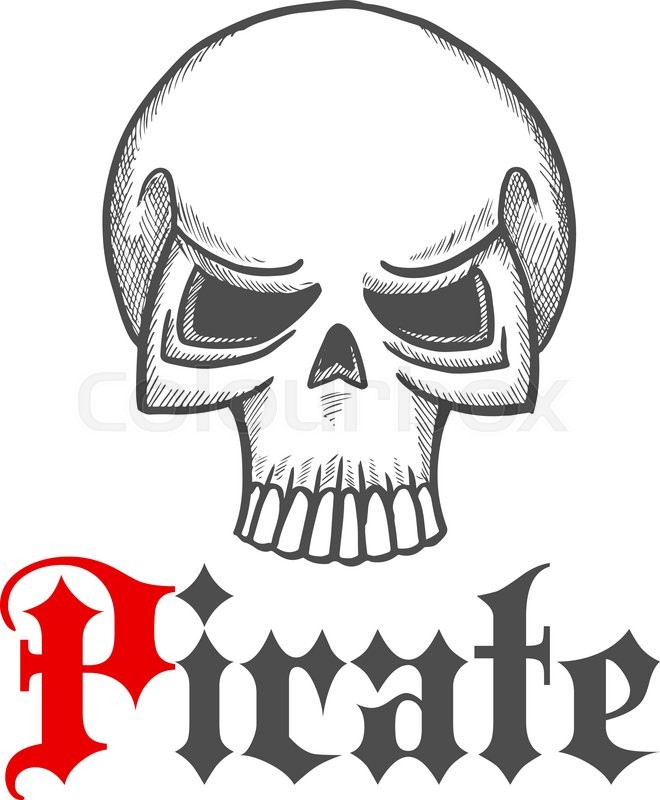 660x800 Pirate Skull Head Sketch Icon For Piracy Themed Concept, Tattoo Or - Jolly Roger Sketch