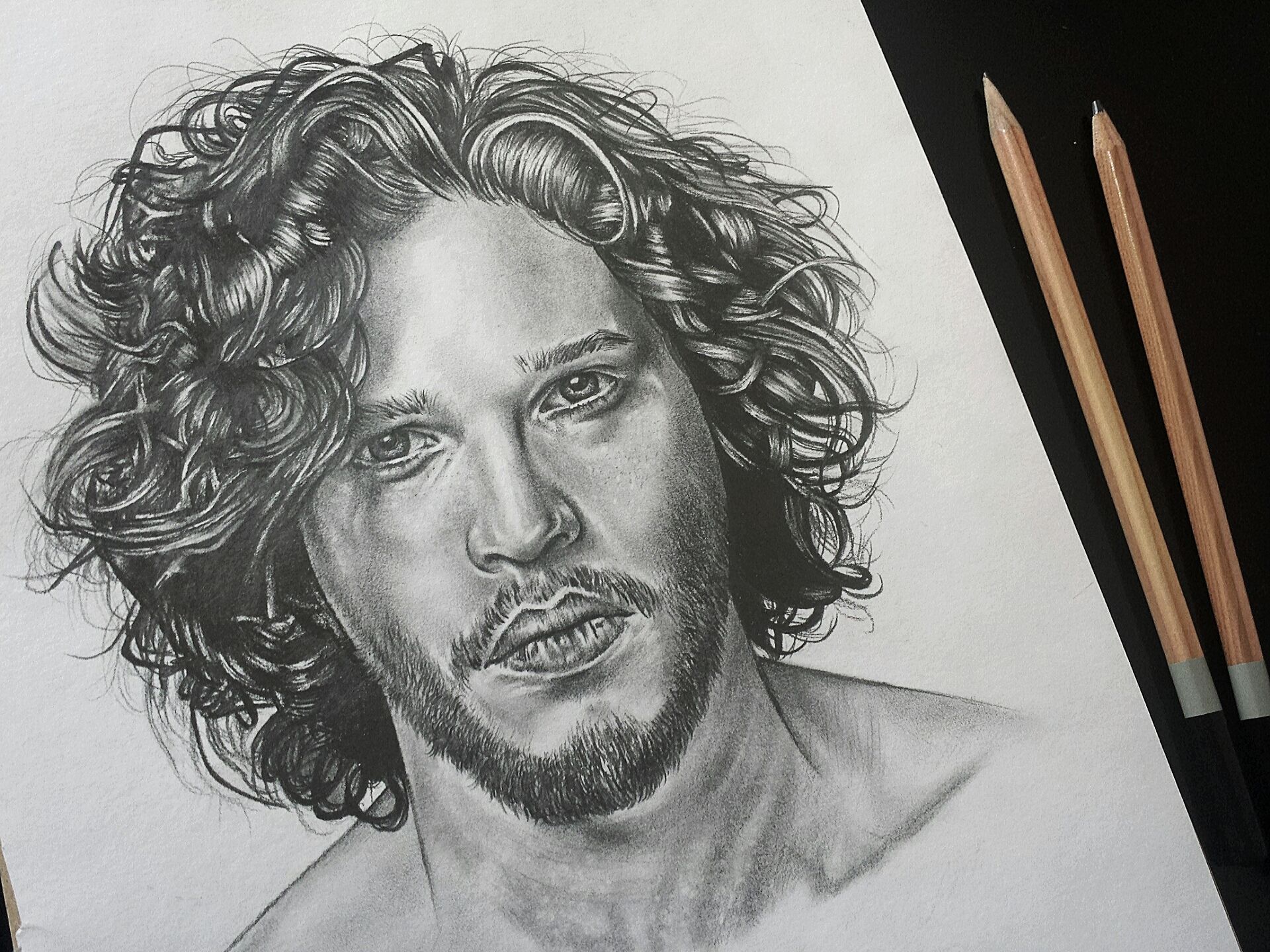 1920x1440 Jon Snow Kit Harington From Game Of Thrones Pencil Drawing - Jon Snow Sketch
