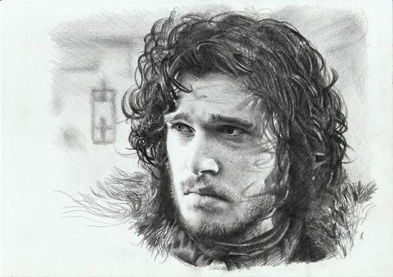 570x403 Print Game Of Thrones Jon Snow Pencil Drawing Sizes Etsy - Jon Snow Sketch