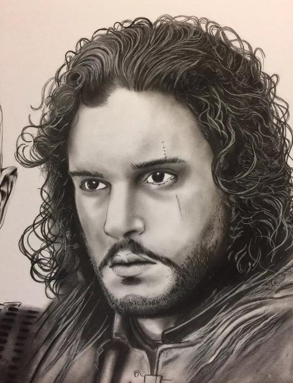 570x744 Game Of Thrones Jon Snow Night King 14x17 Sketch By Arsenio Etsy - Jon Snow Sketch