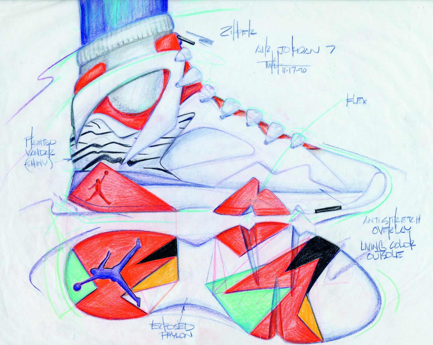 1500x1194 Air Jordan Vii Concept Sketch, 1990 Kicks Jordan - Jordan 7 Sketch