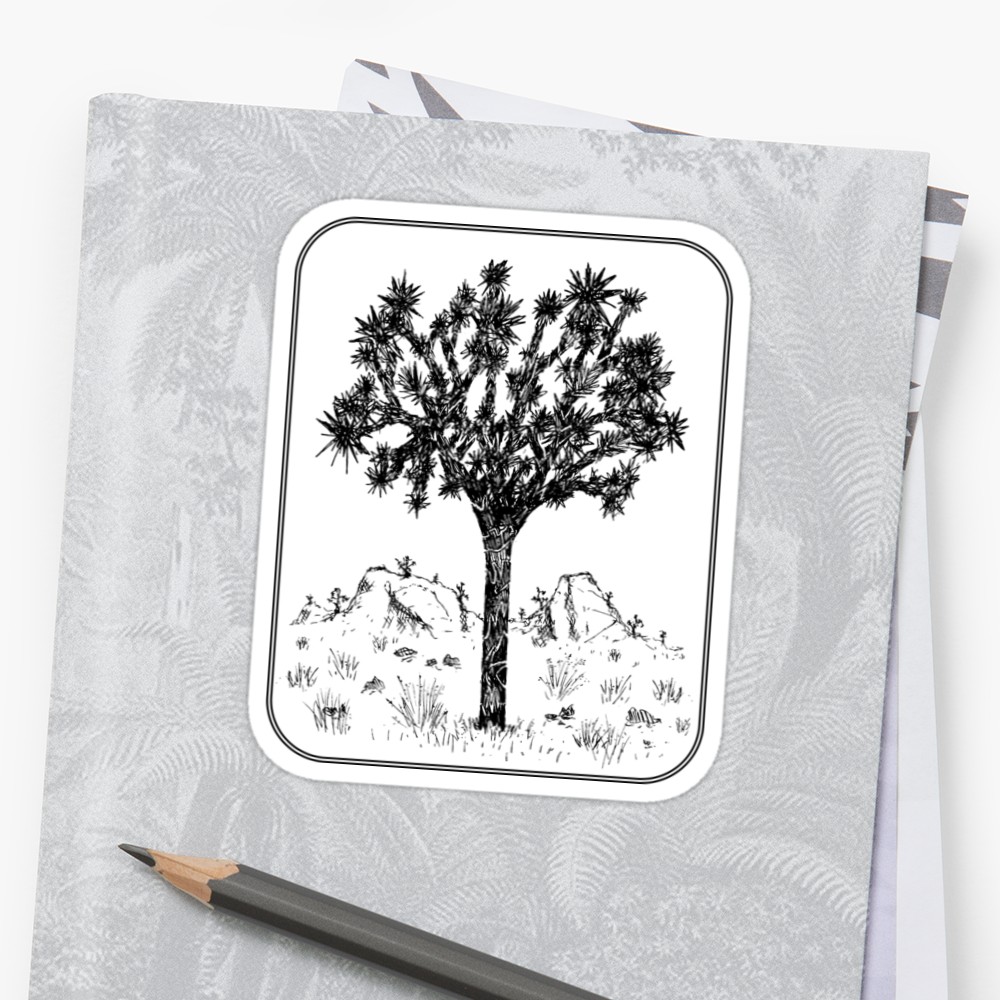 1000x1000 Joshua Tree (Border) Stickers By Hinterlund Redbubble - Joshua Tree Sketch