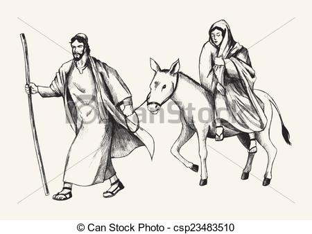 450x338 Journey To Bethlehem. Sketch Illustration Of Mary And Joseph - Journey Sketch