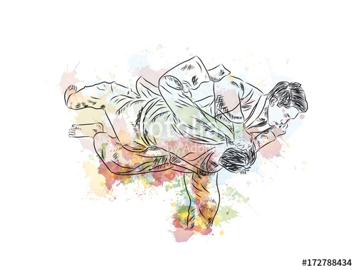 500x379 Watercolor Sketch Of Judo Fight In Vector Illustration. Stock - Judo Sketch