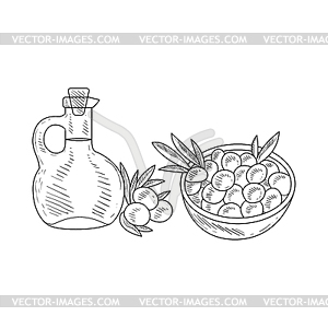 300x300 Olives And Jug Of Olive Oil Realistic Sketch - Jug Sketch