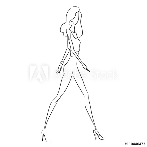 500x500 Vector Fashion Sketch. Beautiful Model Walking On Runway In - Jumpsuit Sketch