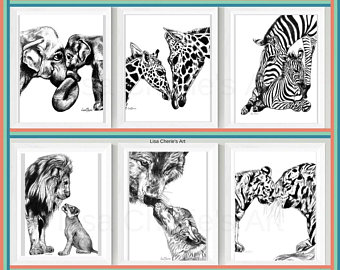 340x270 Mother And Baby Panda Print Panda Drawing Panda Art Nursery Etsy - Jungle Animal Sketch