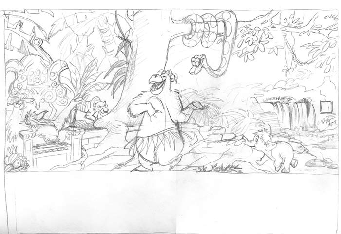 700x481 Jungle Book Mural - Jungle Scene Sketch