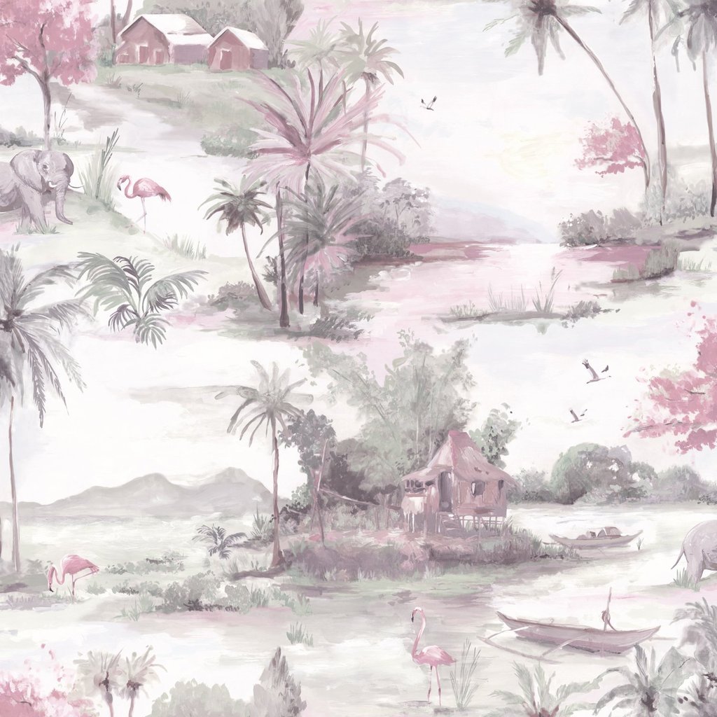1024x1024 Tropical Toile Jungle Scene Wallpaper Brokers Melbourne Stock Store - Jungle Scene Sketch