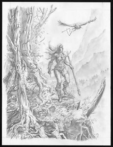 230x300 Signed Original Art Jungle Girl Pencil Sketch Illustration Fantasy - Jungle Sketch
