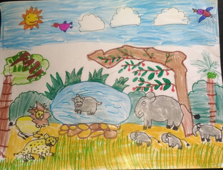760x582 Elephant Kids In Jungle - Jungle Sketch For Kids