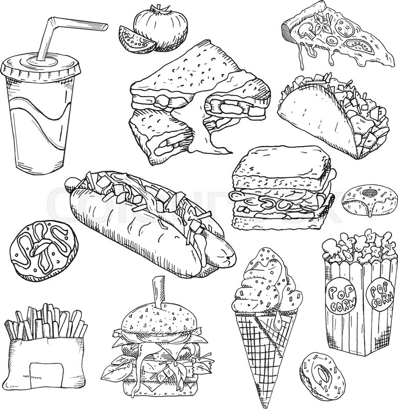 777x800 Fast Food Background. Snack Collection. Junk Food. Vector - Junk Sketch