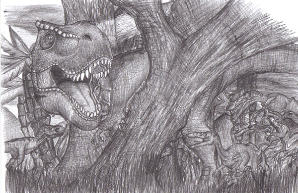 600x390 Jurassic Parkt Rex .01 By Zombiesaurian - Jurassic Park Sketch