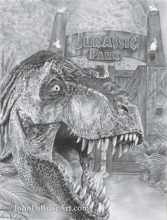 570x752 Drawing Print Of T Rex From Jurassic Park Jurassic World Etsy - Jurassic World Sketch