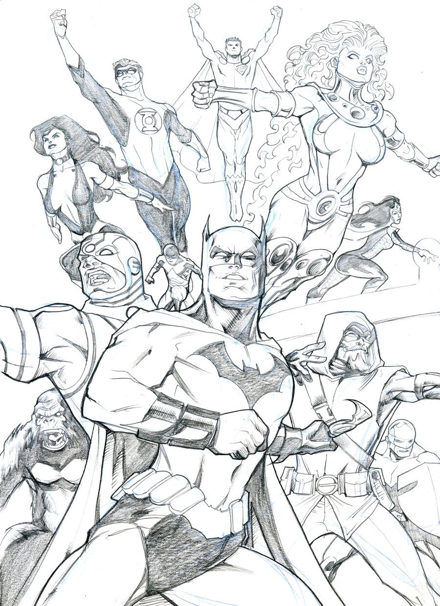 900x1238 Justice League 2010 Sketch By On - Justice League Sketch