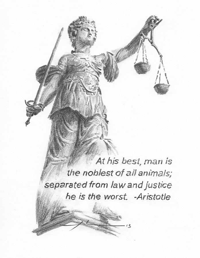 697x900 Lady Justice Statue Pencil Portrait Painting By Mike Theuer - Justice Sketch